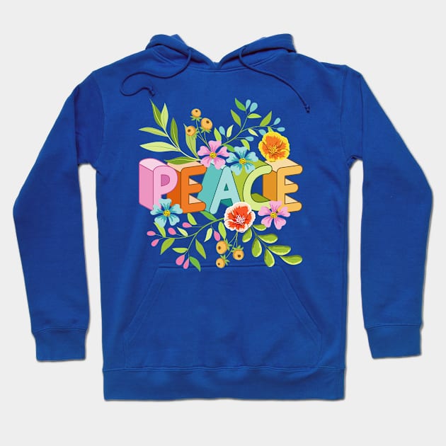 Peace 3D Lettering Floral Artwork Hoodie by Designoholic